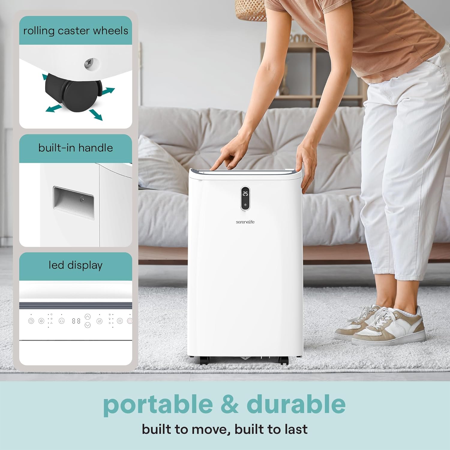 SereneLife Portable Air Conditioner, 14000 BTU (ASHRAE) Compact Home A/C Cooling Unit with Built-in Dehumidifier and Fan Modes, Energy Efficient 400 Sq. Ft. Coverage, Includes Window Mount Kit (White)