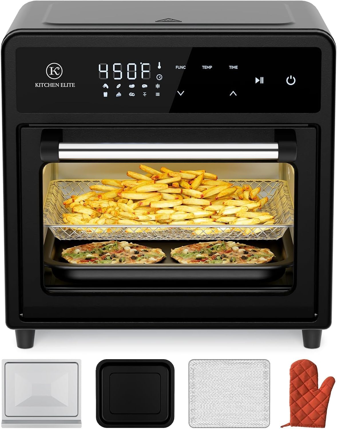Kitchen Elite Air Fryer Toaster Oven Combo,10-in-1 12.6QT Compact Countertop Oven,9 Touch Screen Presets & 1 DIY Function,Easy Digital Controls,4 Accessories Included (Black)