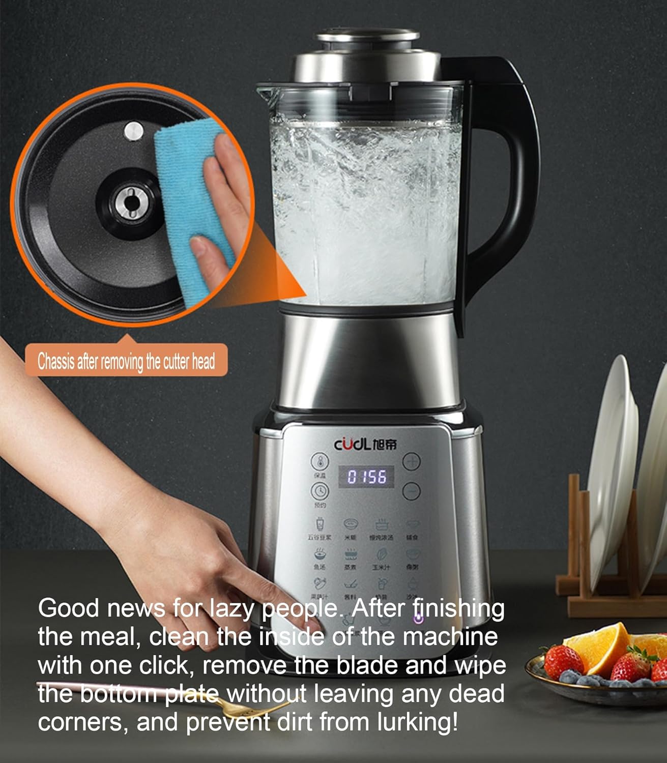 Stainless Steel Blender with Heating, 800W Glass jar Blender with Keep Warm Auto Clean 14 Functions for Nut Milk Smoothies Sauce
