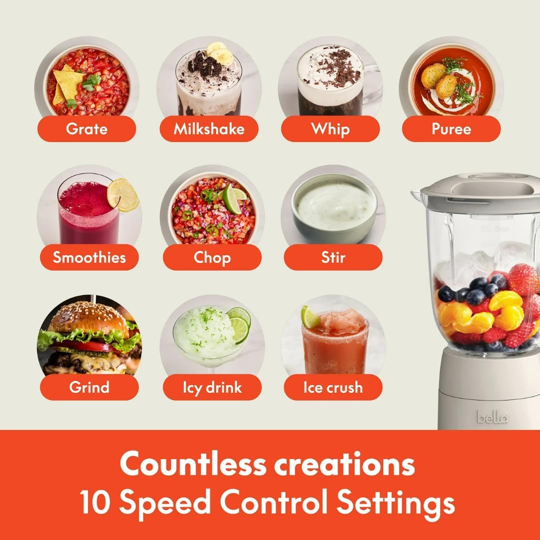 Bela Blender with BPA-Free 48oz Jar,450W Motor,Stainless Ice-Crushing Blades,Built-In Measuring Cap,Compact, Juicer,for Juice,Smoothies,Smoothie,Ice Drink and Milkshake,Space-Saving Design,Oatmilk