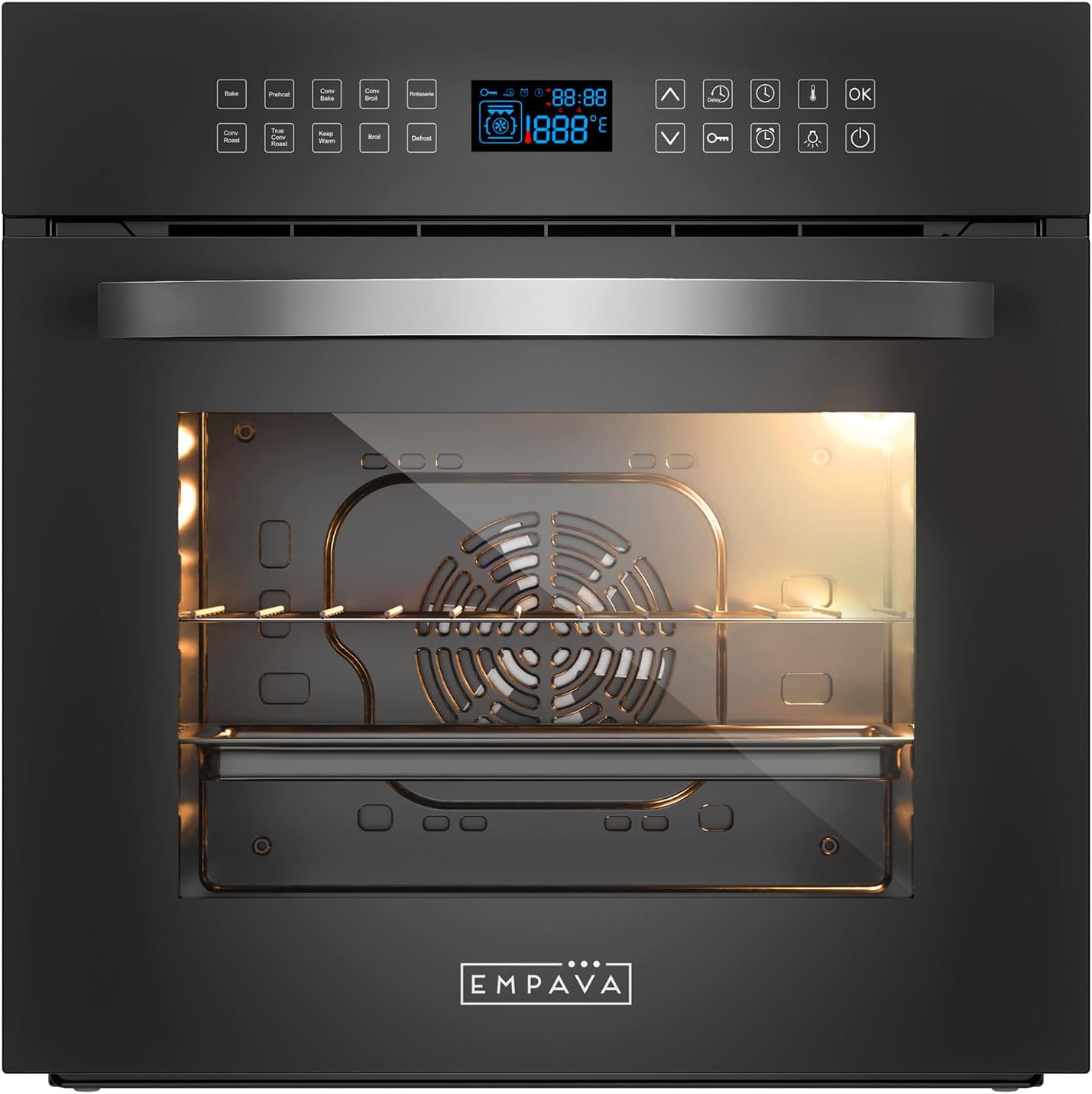 Empava Built-In Electric Single Wall Oven 24 inch with Convection and Rotisserie 10 Cooking Modes, Screen Touch Control, Black