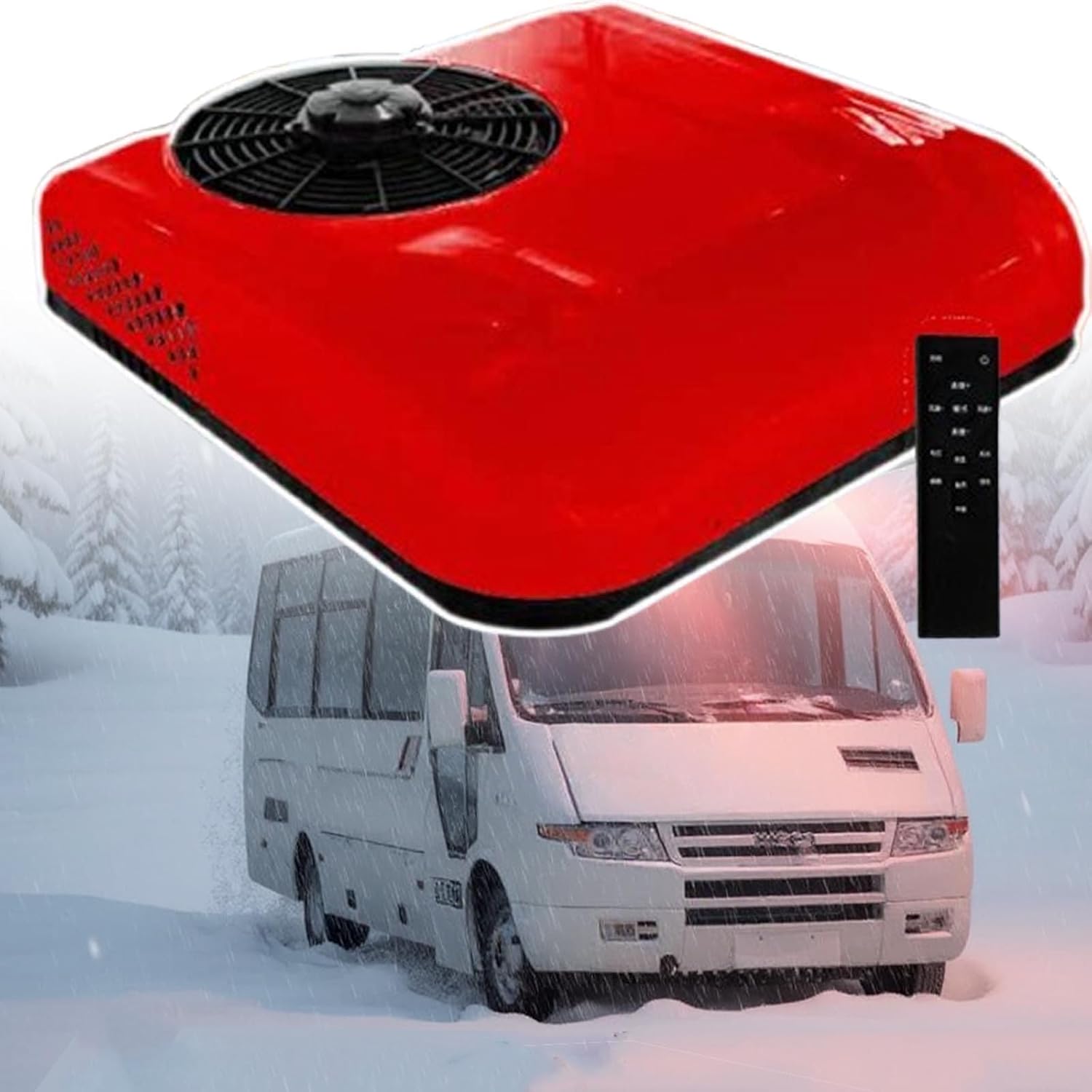 12v 24v Rv Air Conditioner Ultra-Quiet Ac, Easy Install Non-Ducted Rooftop Unit-Cooling/Cooling+Heating, For Campers, Rvs And Travel Trailers,RedCool+Heat12v