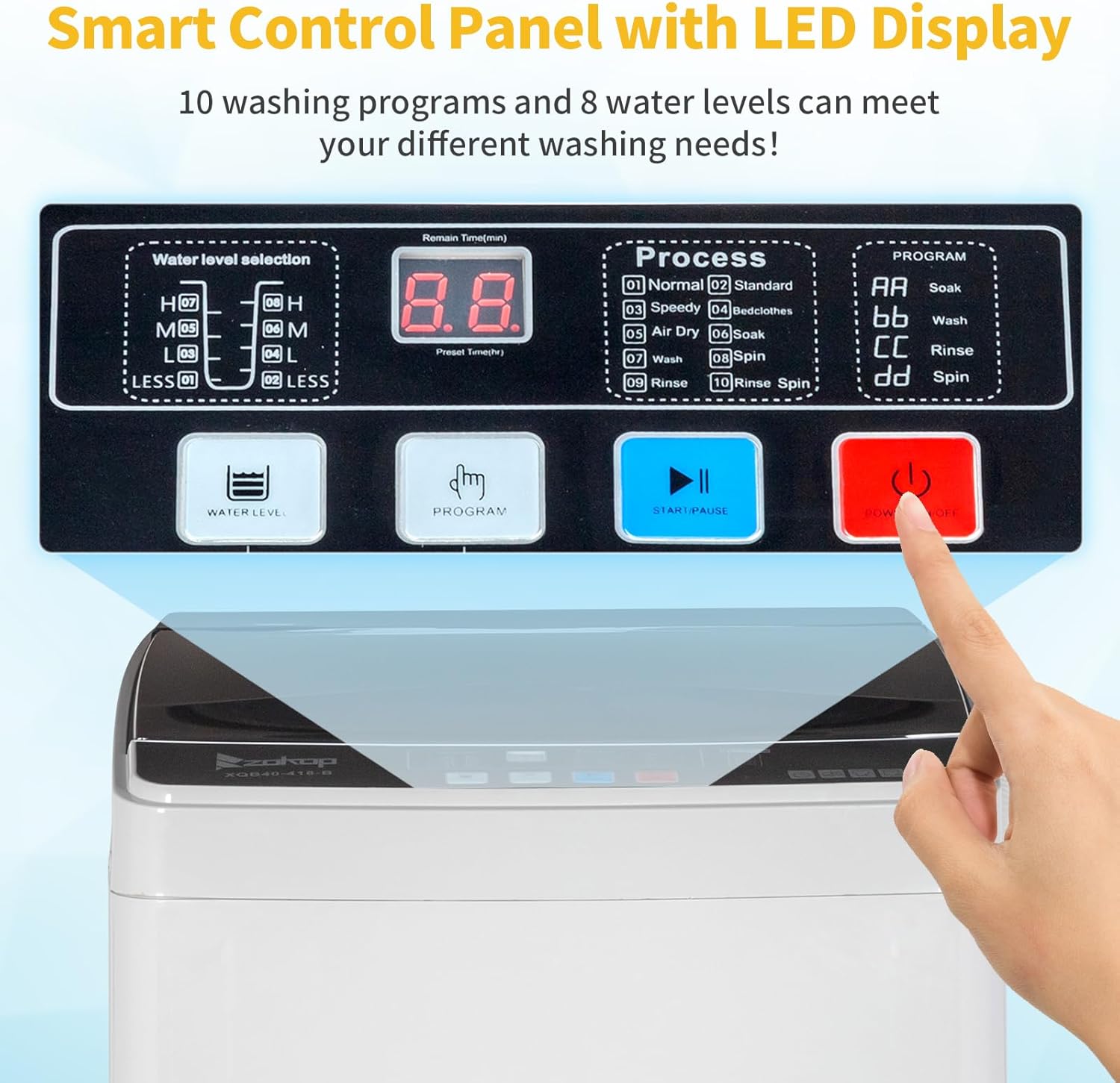 Full Automatic Washing Machine,17.6Lbs Top Load Portable Washer with Drain Pump, 10 Wash Programs 8 Water 2 in 1 Washer and Dryer for Apartments, RV, Camping