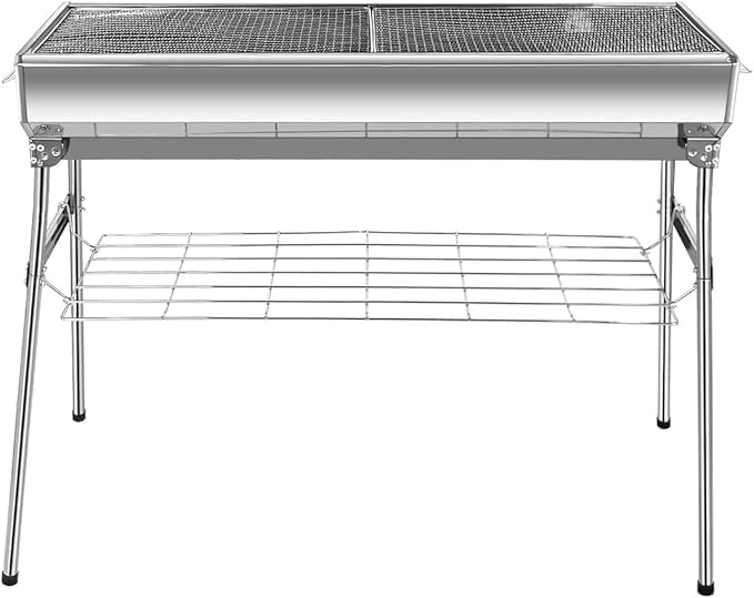 Portable Charcoal Grill: Foldable Charcoal Grill - Outdoor Stainless steel Barbecue Grill, Camping, picnics(larger)