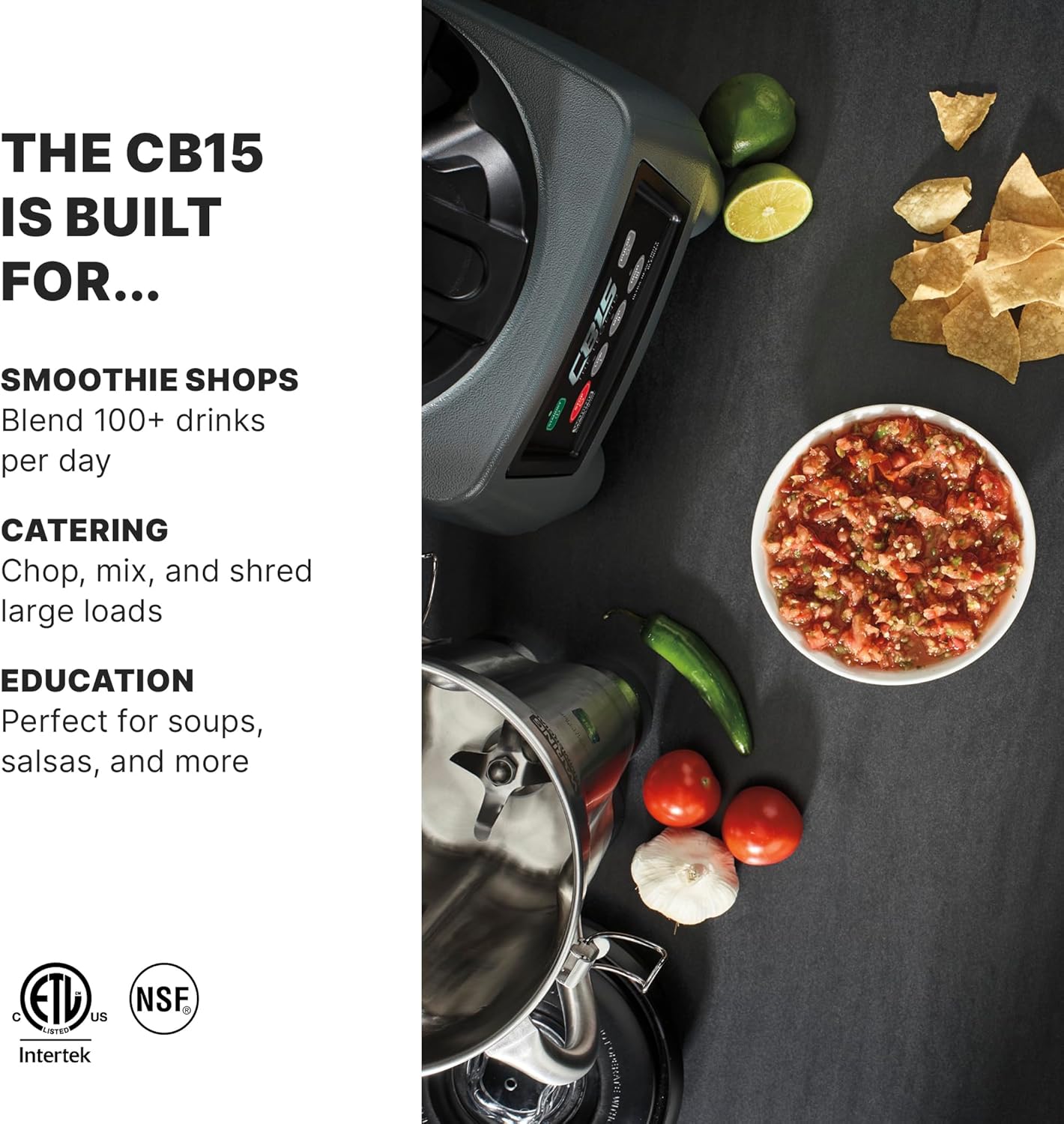 Waring Commercial CB15 Ultra Heavy Duty 3.75 HP Blender, Electric Touchpad Controls with Stainless Steel 1 Gallon Container, 120V, 5-15 Phase Plug,Black