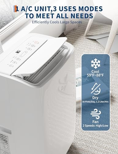 12,000 BTU Portable Air Conditioner,3 in-1 Portable AC Unit for Room up to 550 sq.ft,with Cools/Fan/Dehumidifier,Remote Control,Sleep Mode,for Bedroom/Dorms/Office