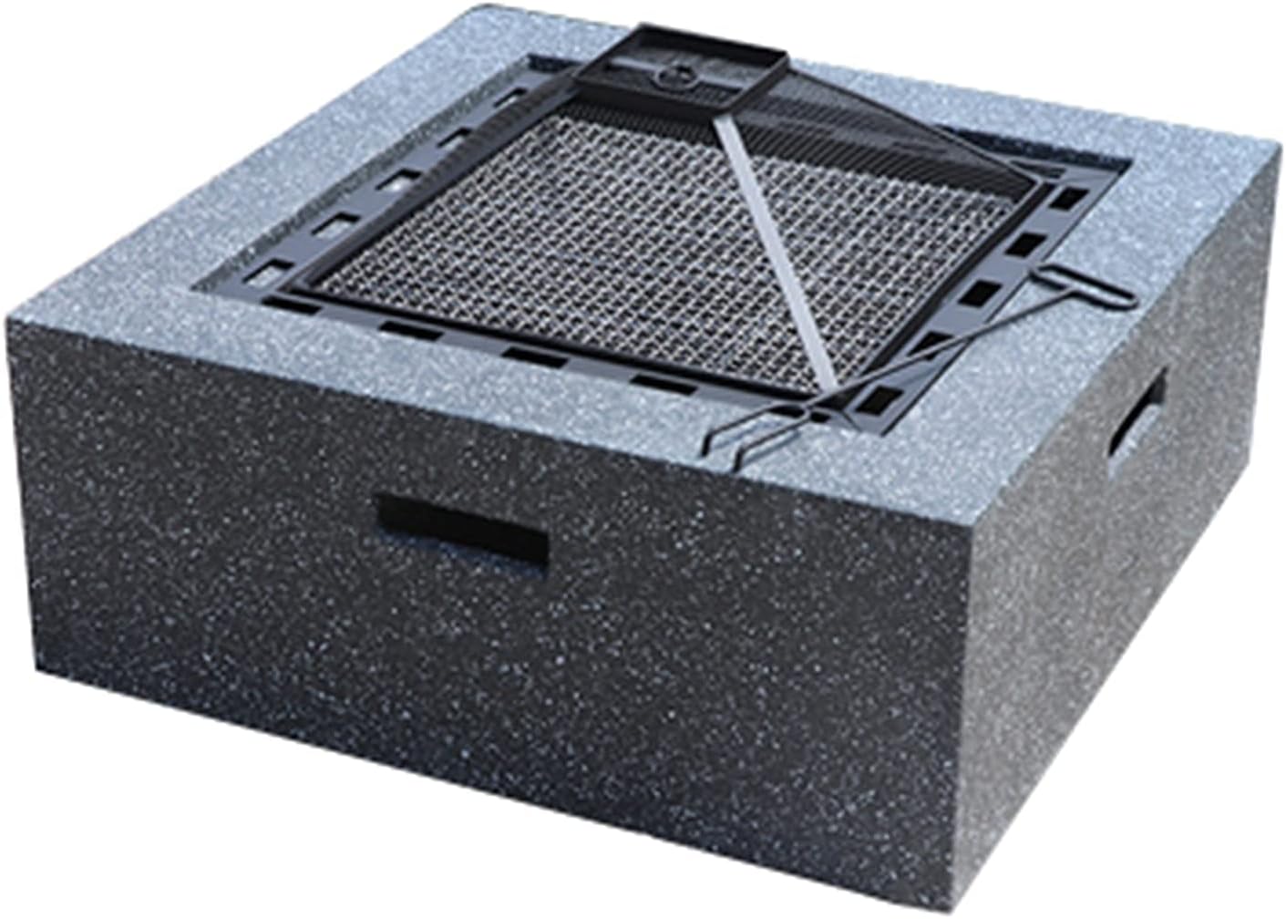 Fire Pit Wood Burning fire Pit, Bonfire Magnesia Square Base Charcoal Grill, with Barbecue Set