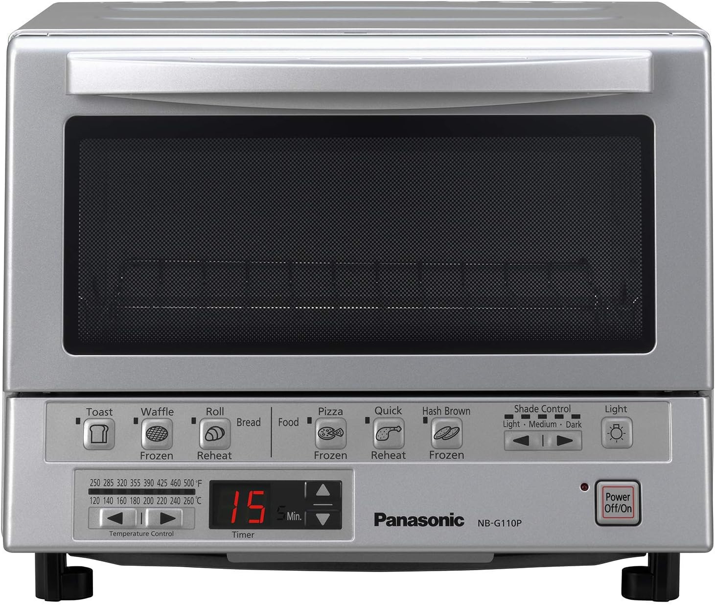 Panasonic FlashXpress Compact Toaster Oven with Double Infrared Heating, Crumb Tray and 1300 Watts of Cooking Power - 4 Slice Countertop Toaster Oven - NB-G110P (Stainless Steel) (Renewed)