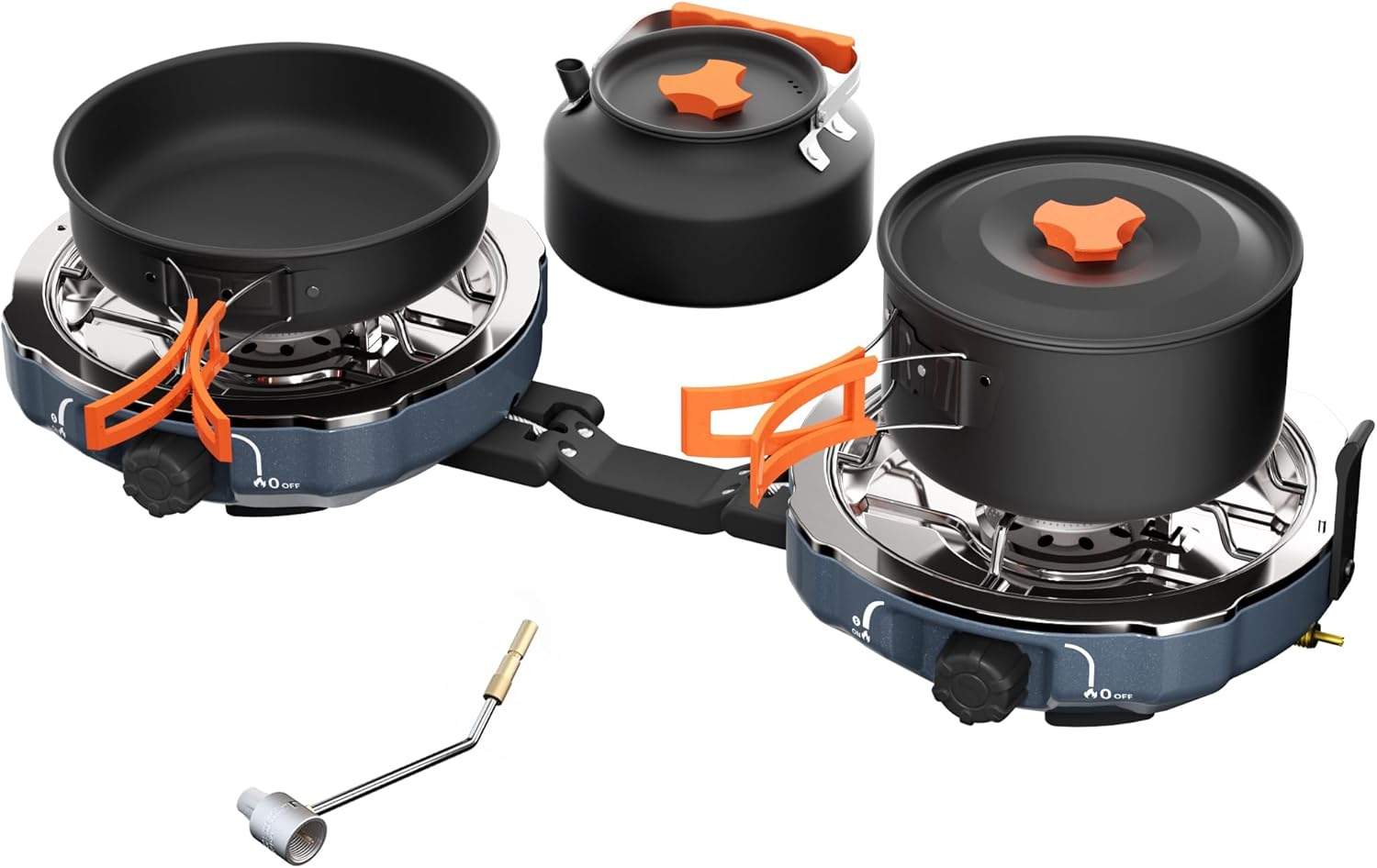 20,000 BTUs Propane 2 Burner Camping Stove with Camping Cookware Overland Grey