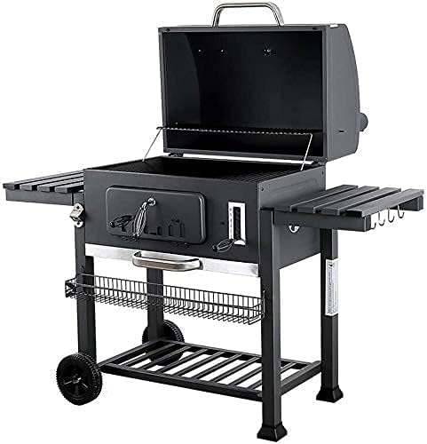 BBQ Grill Outdoor Barbecue Grill Steel Large Premium BBQ Charcoal Smoker Outdoor Grill Trolley - with Wheels & Heat Indicator