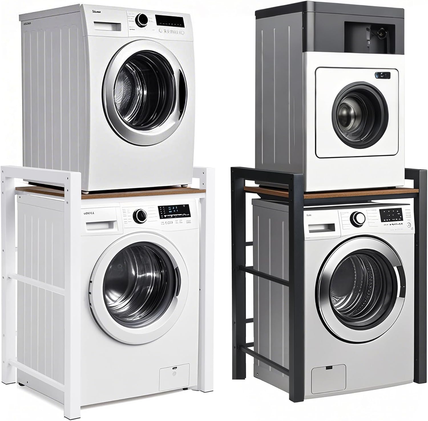 Washer Dryer Stacking Rack Stand, Heavy Duty Steel Standing Storage Shelf Washing Machine Shelf, Over The Washer and Dryer Shelves Space Saving, Load Capacity 300kg, for Bathroom Laundry Room (black)