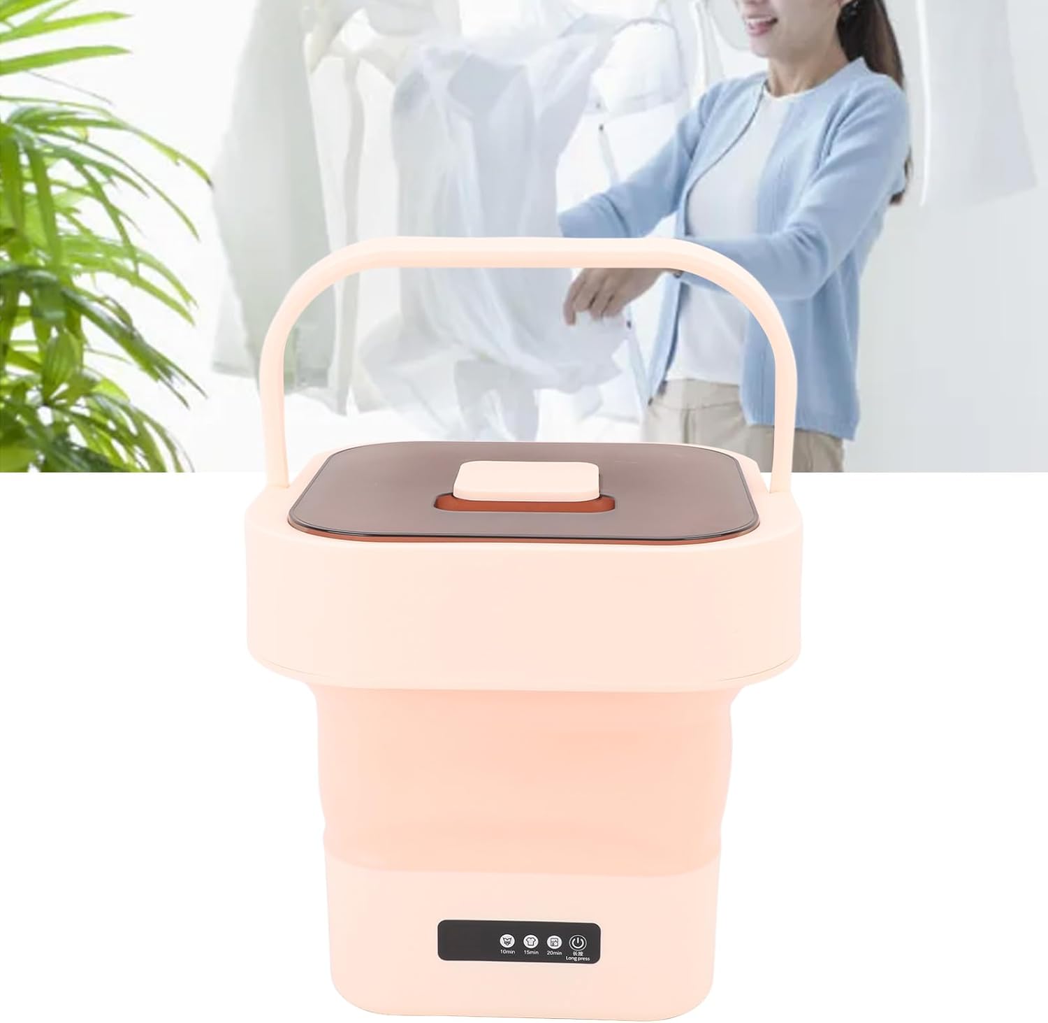 Portable Washing Machine, 10L Fully Automatic Spin Drying Function Foldable Mini Clothes Washer for Underwear Baby Clothes Basket Laundry Machine for Travel, Apartment (US + ROSE)