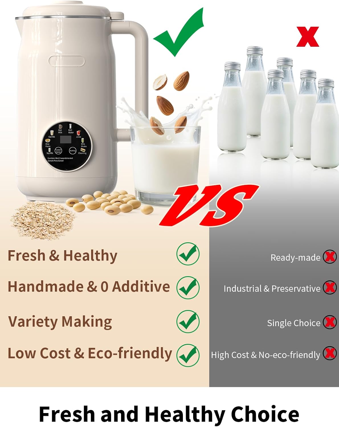 8 in 1 Nut Milk Maker Machine, 50Oz/1.5L Automatic Soy Milk Maker, 10 Blades Blender for Smoothies, Oat, Almond, Juice, Baby Food, with 12H Delay Start, Keep Warm, Boil Water, Self Cleaning