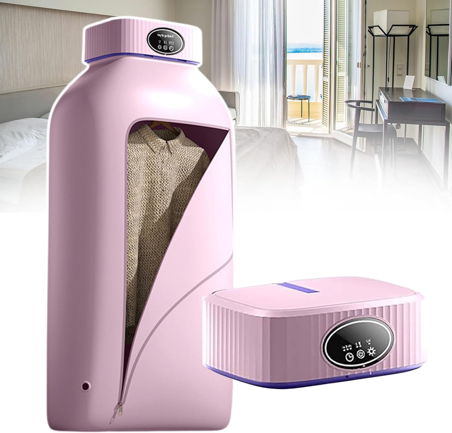 Dormitory Clothes Dryer, Touch Screen Dryer with 1.5m Power Cord, 2-Speed Adjustment, 3-Speed Timed Drying, Suitable for Drying Shirts, Shorts, Vests, Socks - Small Clothes Dryer,Pink