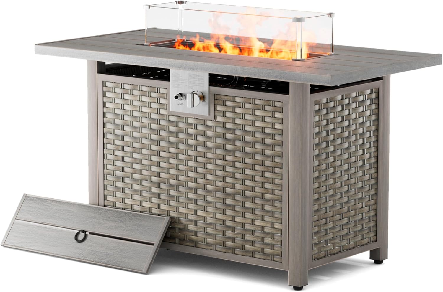 Outdoor Fire Pit Table with 50,000 BTU Output, 43 Inch Premium Gas Fire Pit Tables for Outside Patio, Balcony, Rectangle Propane Fire Pit with Glass Fire Stones (Brown)