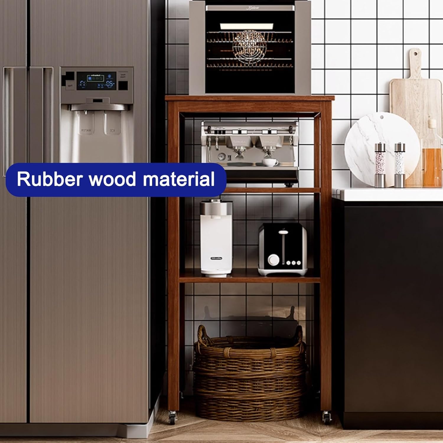 Sweeping Robot Storage Rack, Entryway Hallway Double-Tier Robot Vacuum Cleaner Shelf with Adjustable Shelves, Wood Freestanding Rack, for Living Room Kitchen