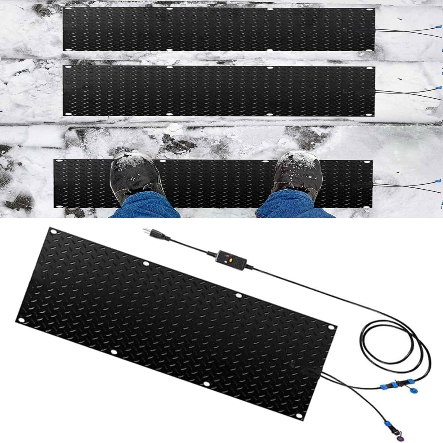 Snow Melting Mats Outdoor, Heated Snow Melting Mats for Entrances, 1/2/3/4/5 pcs Snow Melting Stair Mats, Outdoor Heated Mat Walkway, With Power Cord and Connecting line(1 Pcs,30x90cm/12x36in)