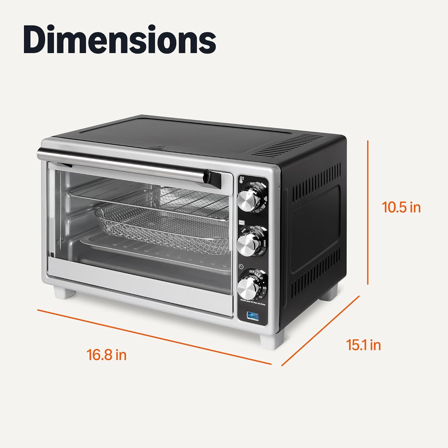 Amazon Basics 6-Slice 23-QT Toaster Oven with Built-In Air Fryer, 7-In-1 Cooking Options, 60-Min Timer & Adjustable Temperature (200℉ - 450℉), With Accessories, 1500W, Stainless Steel, Silver/Gray