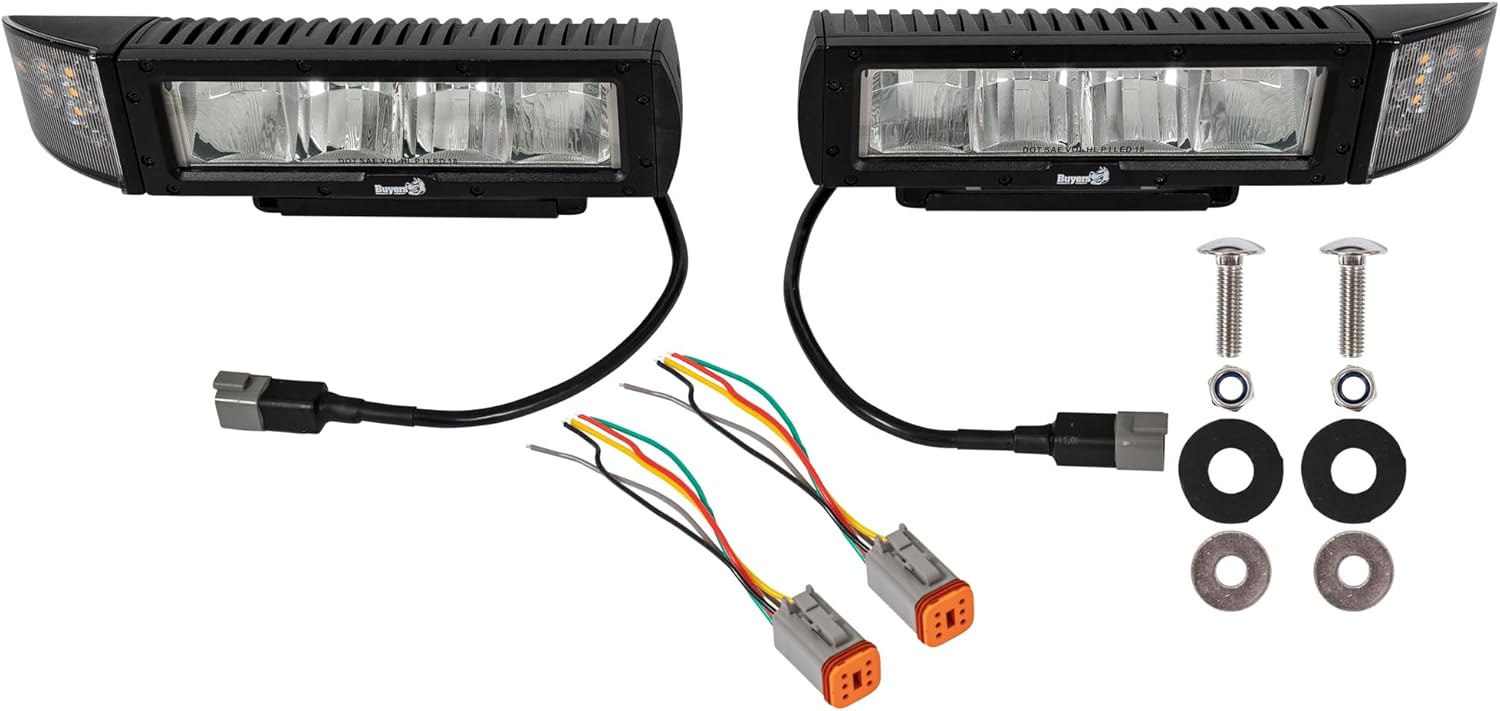 Buyers Products SAM 1312100 Low Profile Heated LED Snow Plow Lights, Tempered Glass Lens, Aluminum Housing, 6 Pin Deutsch Connector, Dual Post Mount, FMVSS108 Compliant, Snow Plow Accessories