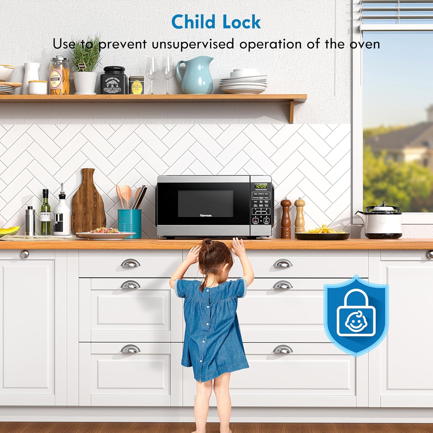 Kenmore Countertop Microwave, 6 Auto-Preset Menus, Child Lock, Defrost & Express Cooking Features, 1.1 Cu Ft, Stainless Steel