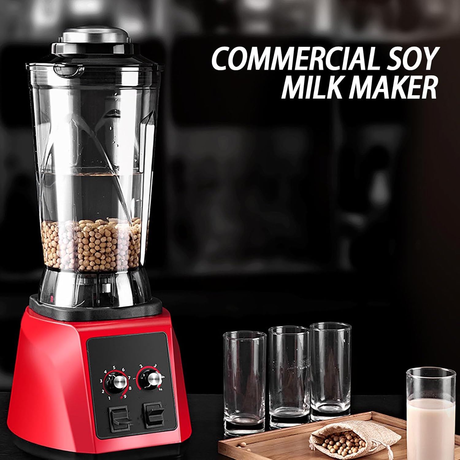 Countertop Blender, Soy Milk Maker, Smoothie Maker, Commercial 5.5L, 2200W Heavy Duty with 9-Speed Control, Ideal for Breakfast Cafes, Juice Bars, Restaurants