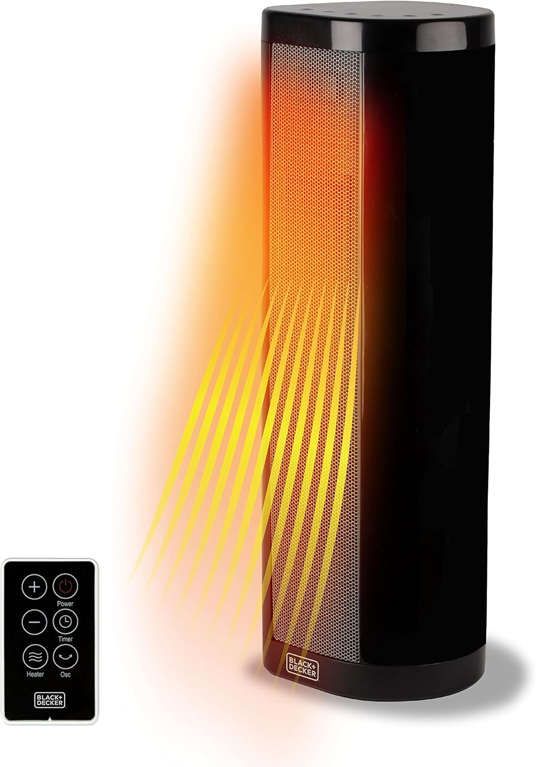 BLACK+DECKER Ceramic Space Heater with Adjustable Thermostat, Tower Heater for Vertical or Horizontal Use, 3 Heat and Fan Only Settings, Oscillation Function, BHVHC15, Black