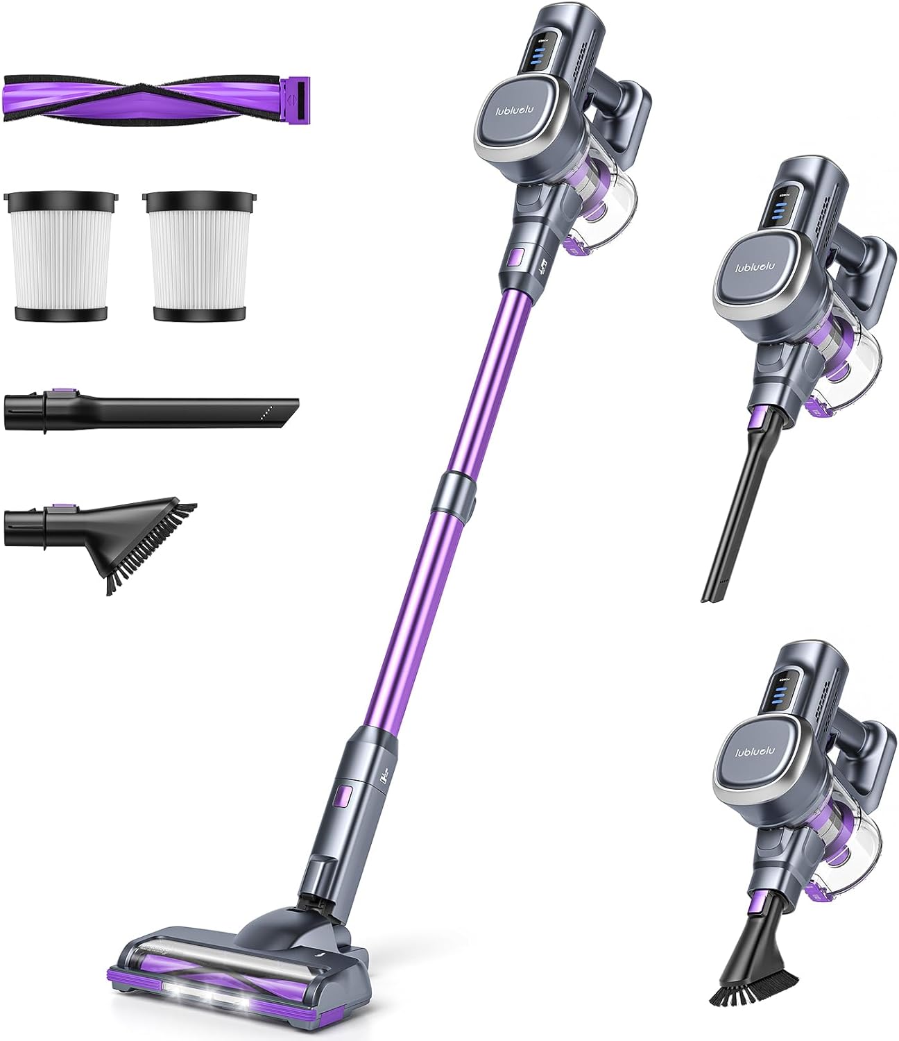 Lubluelu Upgraded 45kPa Cordless Vacuum Cleaner, Freestanding Stick Vacuum with Powerful Suction, Up to 50mins Runtime, Rechargeable and Portable Vacuum Cleaner for Pet Hair, Carpet, Hard Floor