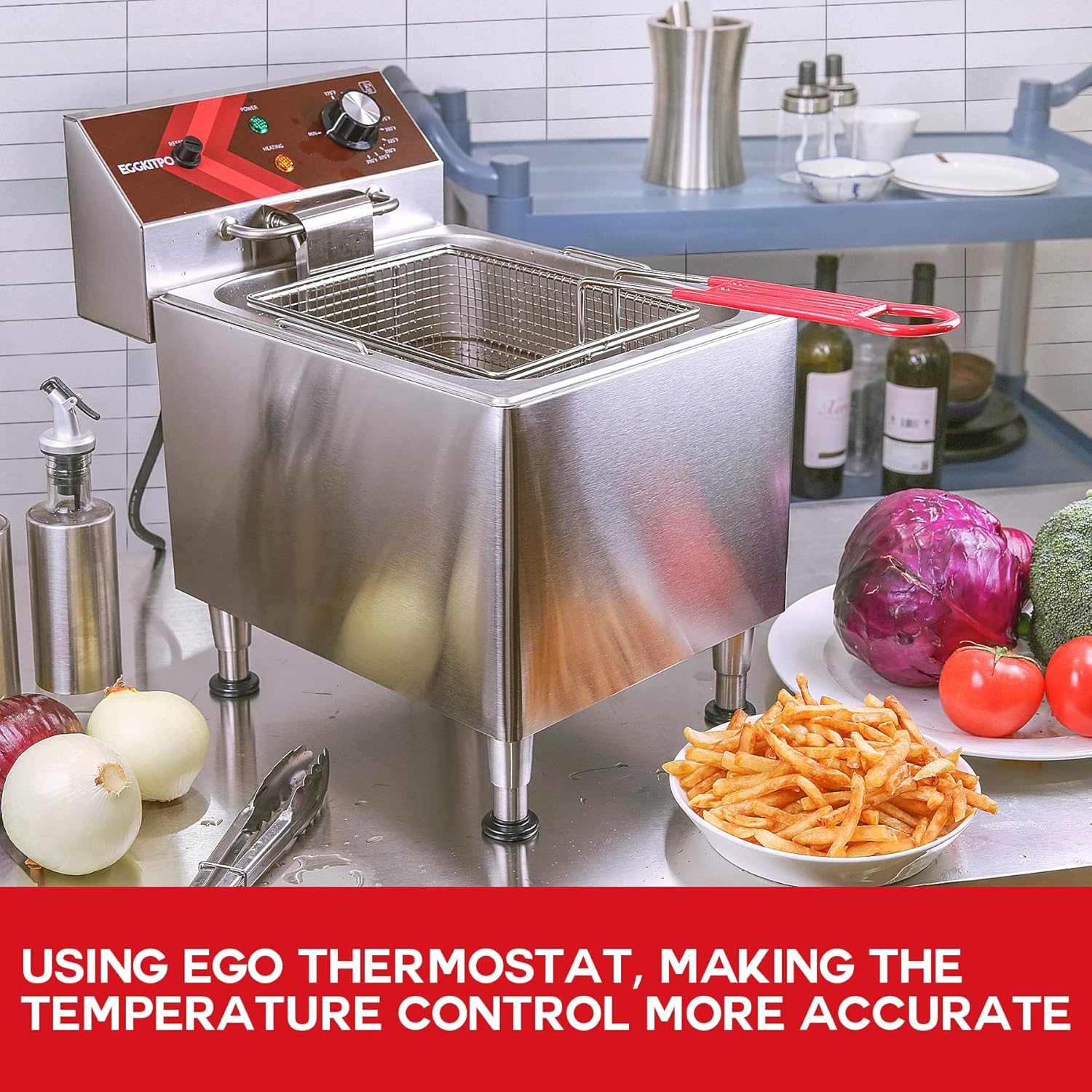 EGGKITPO Deep Fryer with Basket Commercial 12L Electric Countertop Fryer Stainless Steel Deep Fryers for Restaurant Home Use with Extra Large Frying Basket and Lid, 120V, 1800W