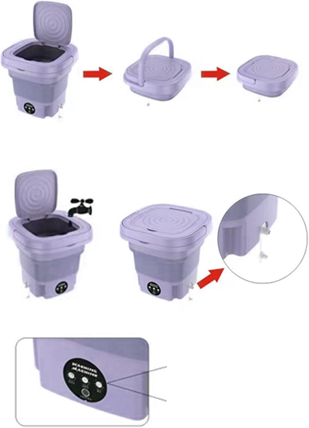 Foldable Washing Machine, 8L High Capacity Mini Washer, with 3 Modes Deep Cleaning,Half Automatic Small Washer for Baby Clothes Underwear or Small Items,RV Travel laundry (Purple)