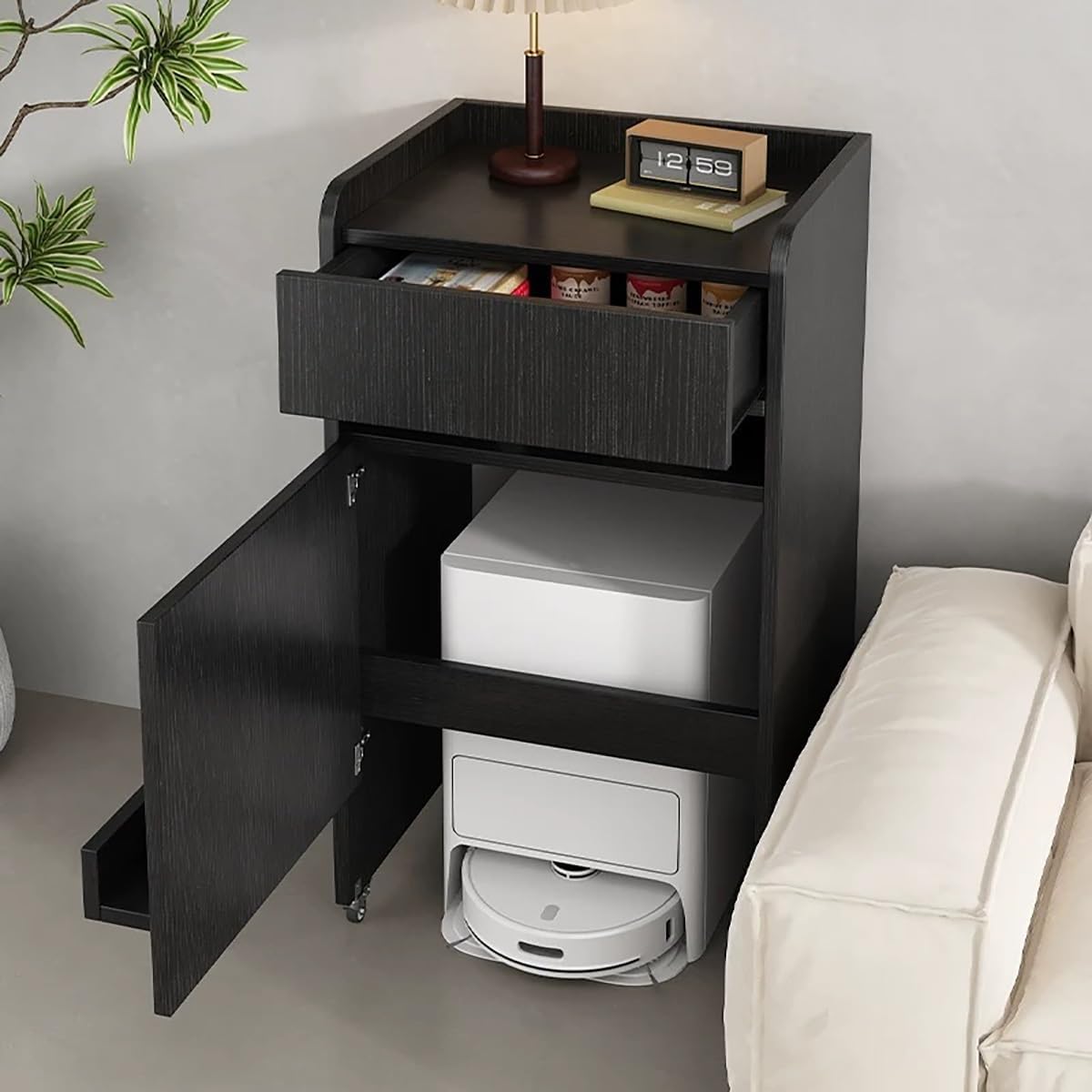 Robot Vacuum Stand Cabinet,Storage Cabinet with Doors for Robot Vacuum Cleaner, Vacuum Cleaner Storage, Wooden Vacuum Storage Cabinet for Living Room, Bedroom, Kitchen(Natural)