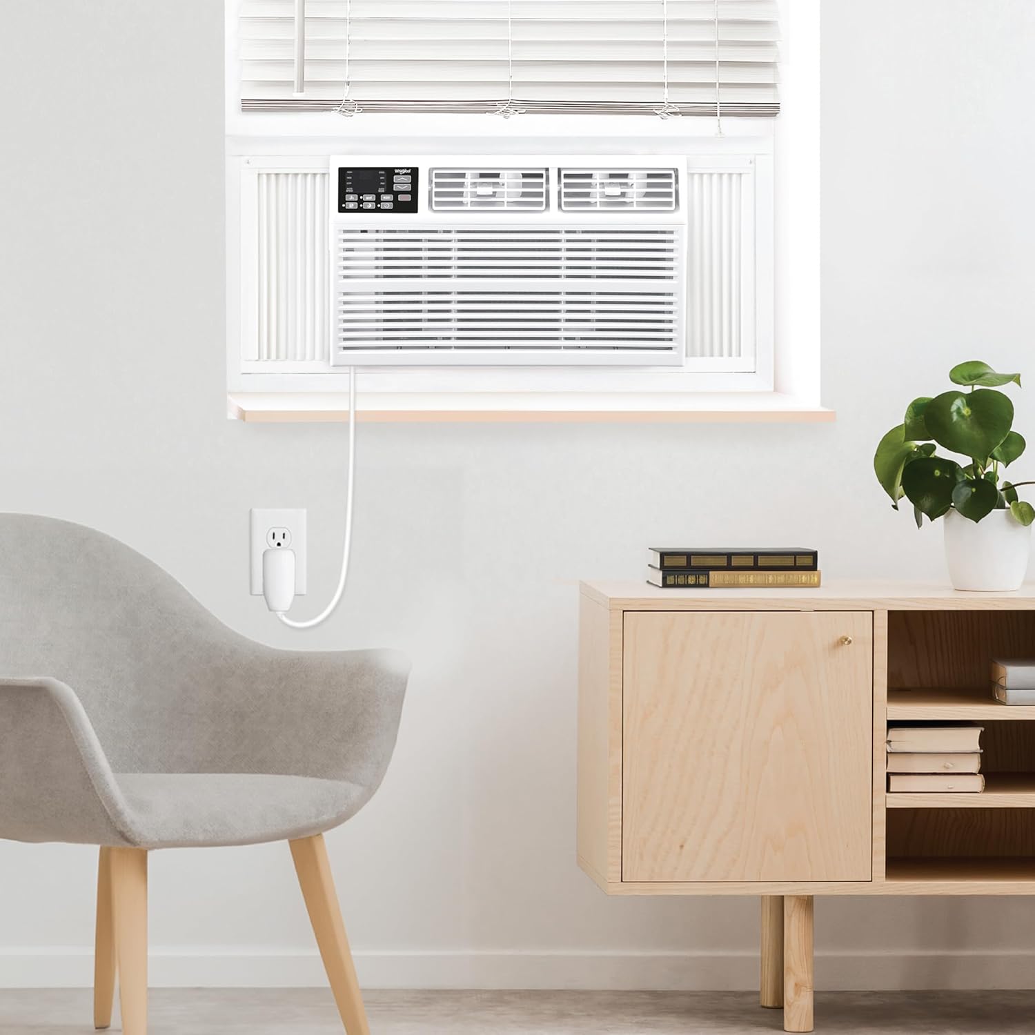 Whirlpool 10,000 BTU Window Air Conditioner with Dehumidifier, 115V, Window AC for Rooms up to 450 Sq. Ft., Living Room, Bedroom, or Kitchen, with Remote Control, Digital Display, and 24H-Timer, White