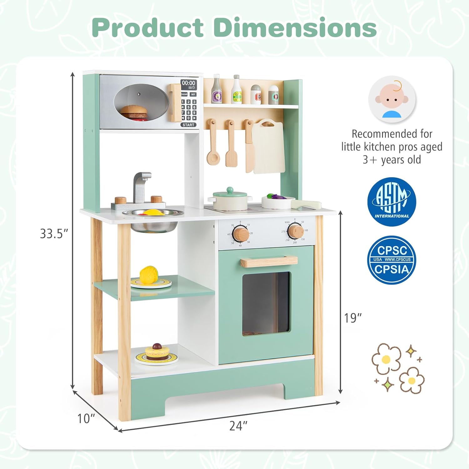 Costzon Kids Play Kitchen, Wooden Toy Kitchen w/Microwave, Water Sink, Oven, Stoves & Cookware Accessories, Pretend Kitchen Playset with Storage for Toddlers, Gift for Boys and Girls Aged 3+