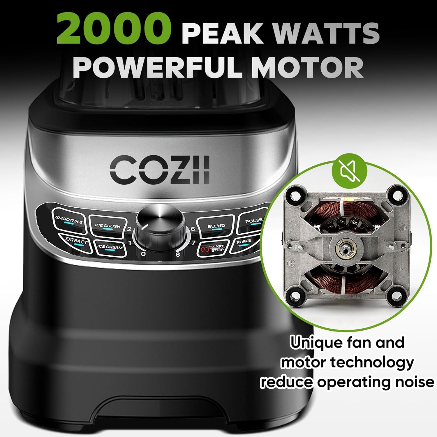 COZII Professional 2000W Blenders for Kitchen with 64oz Pitcher & 21oz To-go Cup, High Speed for Smoothies/Ice Crushing/Frozen Drink/Puree, 7 Preset Programs & 8 Speed Control, Dishwasher Safe, Black
