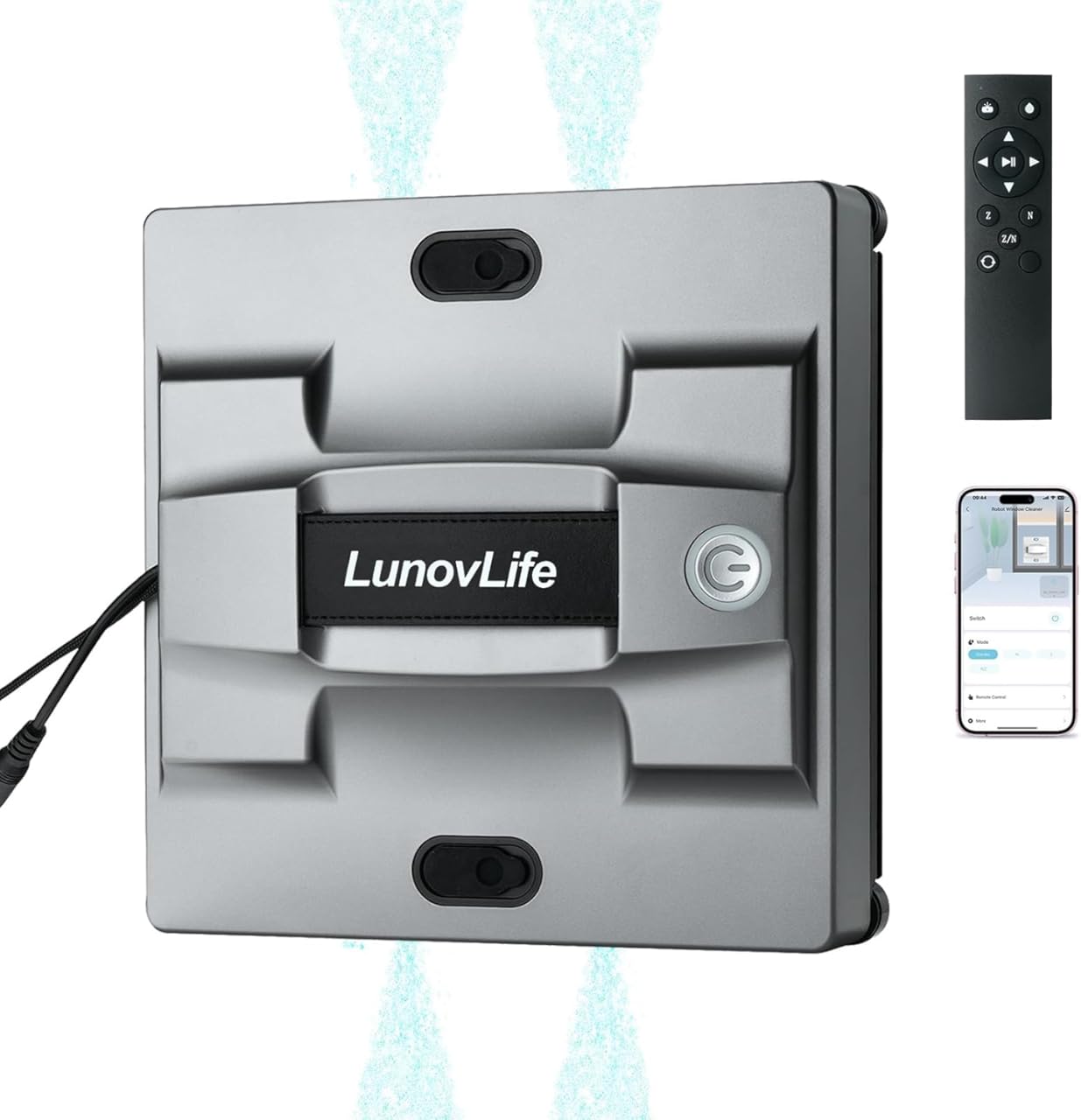 Window Cleaning Robot with 4-Way Water Spray, 5600Pa Automatic Robot Window Cleaner for Inside/Outside High Rise Glass, Smart Electric Vacuum Washer with Edge Detection, Remote Control(Grey)