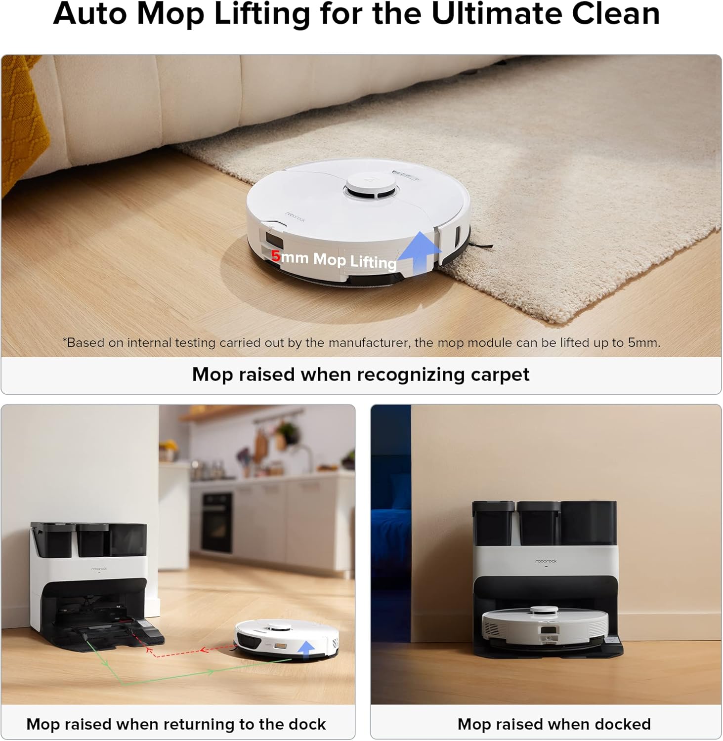 roborock S7 Max Ultra Robot Vacuum and Mop Combo, Auto Mop Drying and Washing, Self-Emptying and Refilling, 5500Pa Suction, Reactive Tech Obstacle Avoidance, White (RockDock Ultra Series)