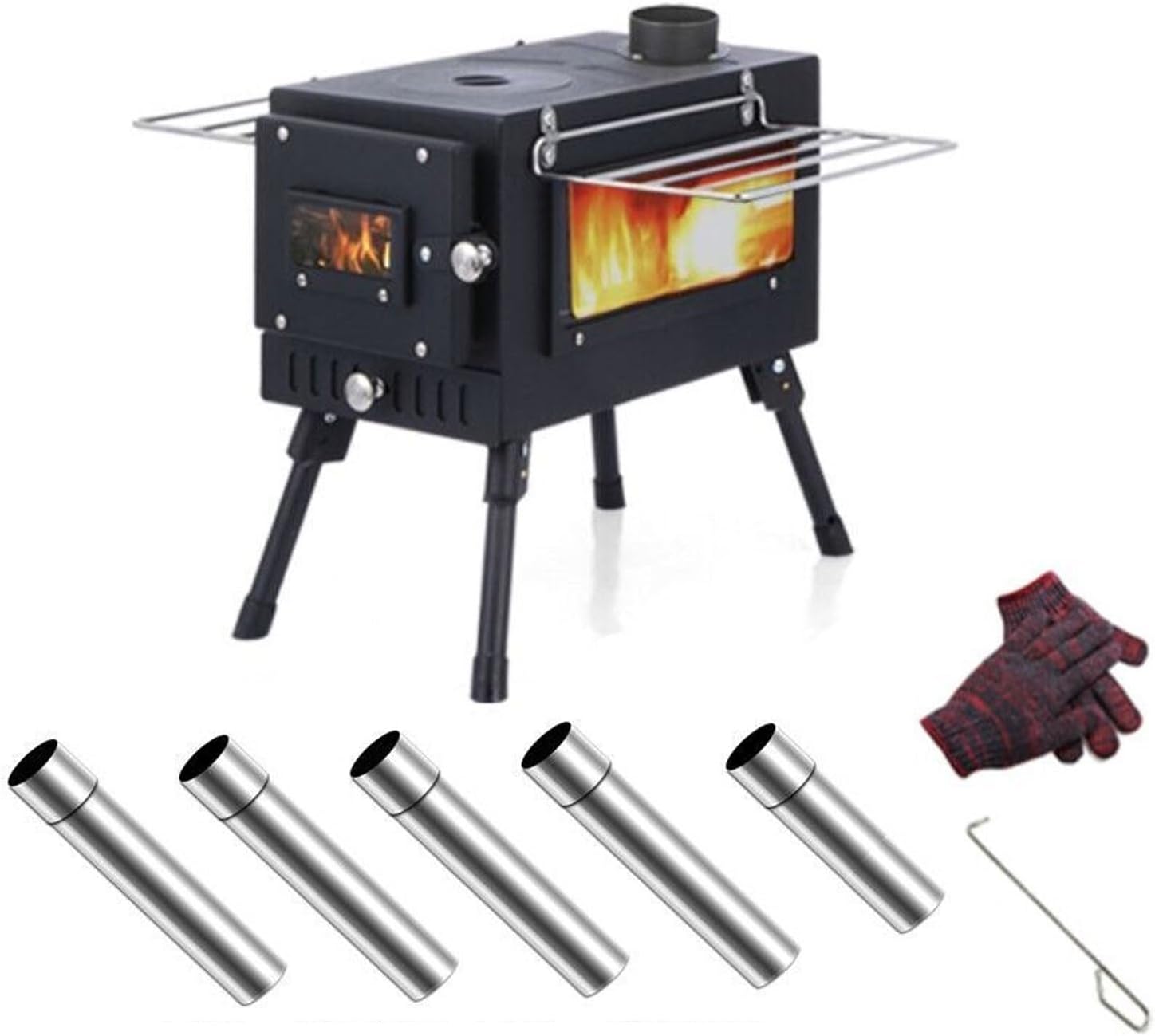 Tent Stoves Wood Burning Folding with Chimney Made of Cold Rolled Sheet Material Camp Stove for Outdoor, Camping, Cooking, BBQ, Hiking, Fishing