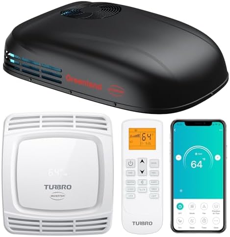 TURBRO Inverter 13.5K BTU RV Air Conditioner with Cooling and Heat Pump | Non-Ducted Low-Profile Rooftop Unit | Quiet Operation | WiFi & Remote Control | LED Atmosphere Light, Black