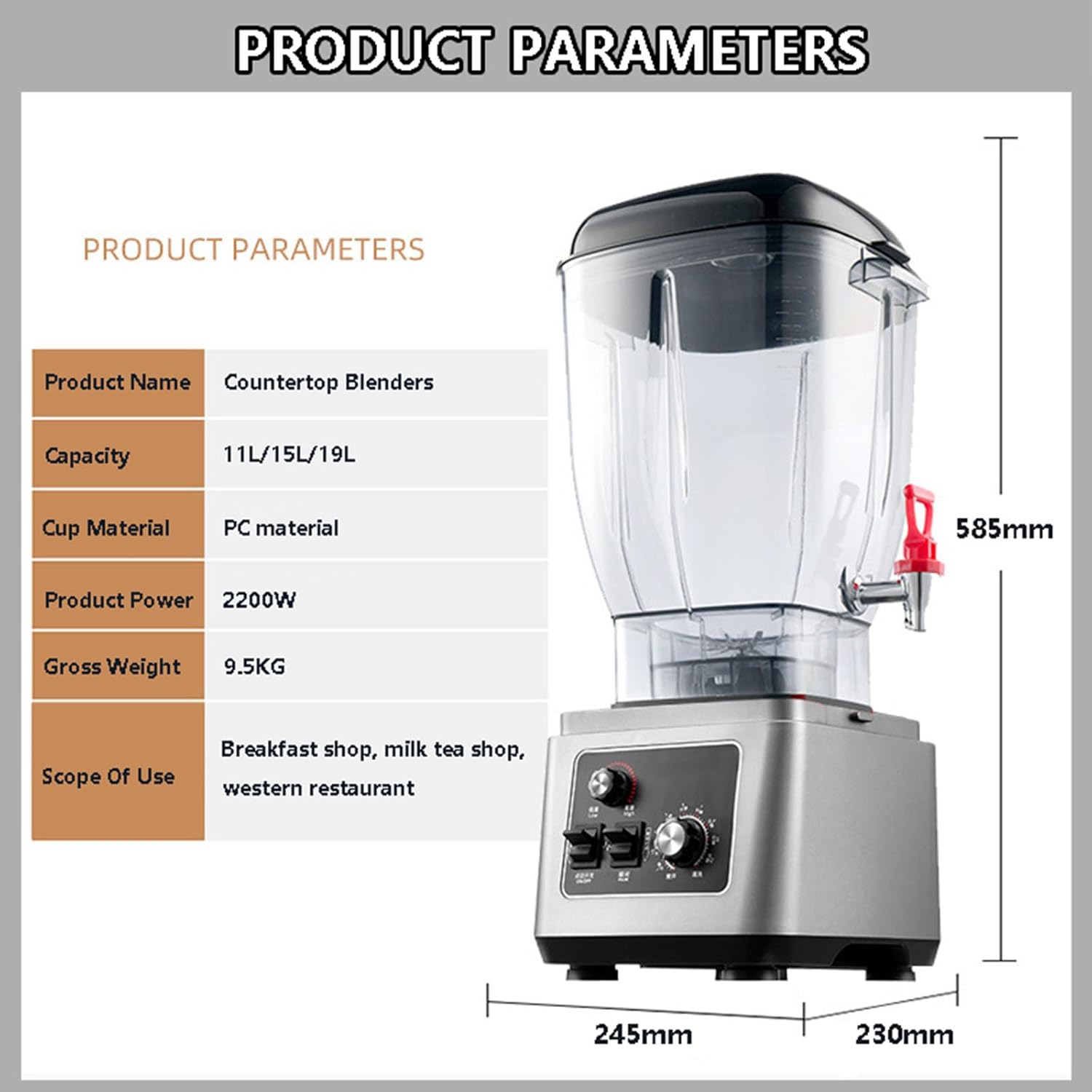 Countertop Blenders, Smoothie Maker, Grinder, Juicing Cooking Machine, Commercial Juice Blender,Food Processors,19L