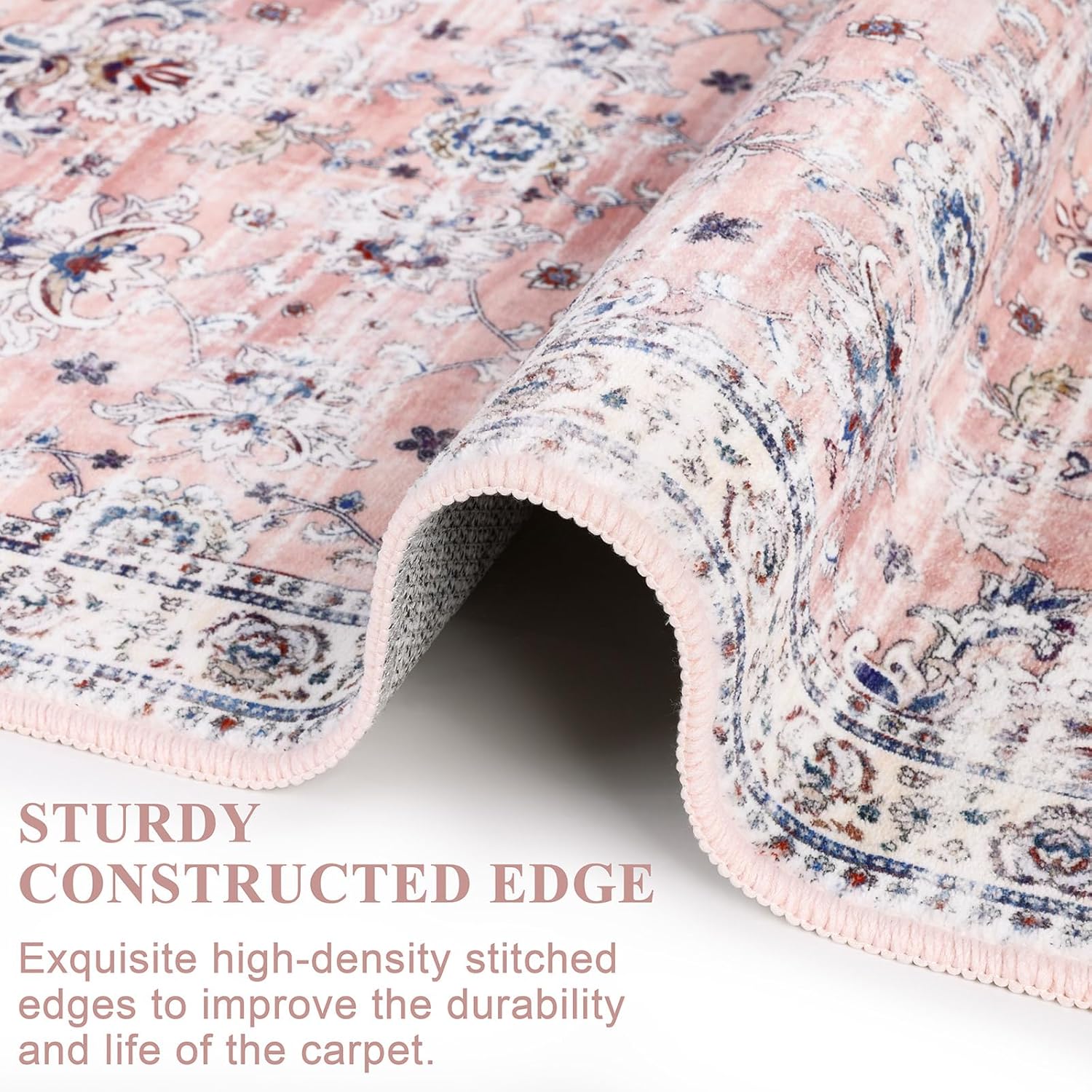 Ileading Vintage Boho Floral Runner Rug 2x8 Non Slip Kitchen Floor Mat Machine Washable Hallway Carpet Non-Shedding Soft Faux Wool Throw Rug for Entryway Laundry Bedroom Livingroom(Pink)