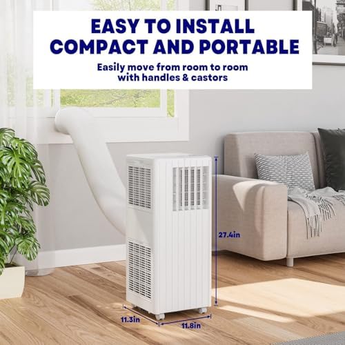 Portable Air Conditioners 8000 BTU, Remote Control AC Unit with 24H Timer, Low Noise & Energy Saving for Rooms Up to 350 Sq.Ft, Dorm, Office, Bedroom, Black & White