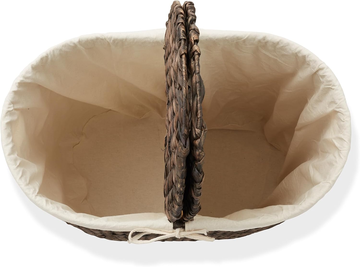 Casafield Oval Laundry Hamper with Lids and Removable Liner Bags - Espresso Dark Brown, Woven Water Hyacinth 2-Section Laundry Basket Clothes Sorter