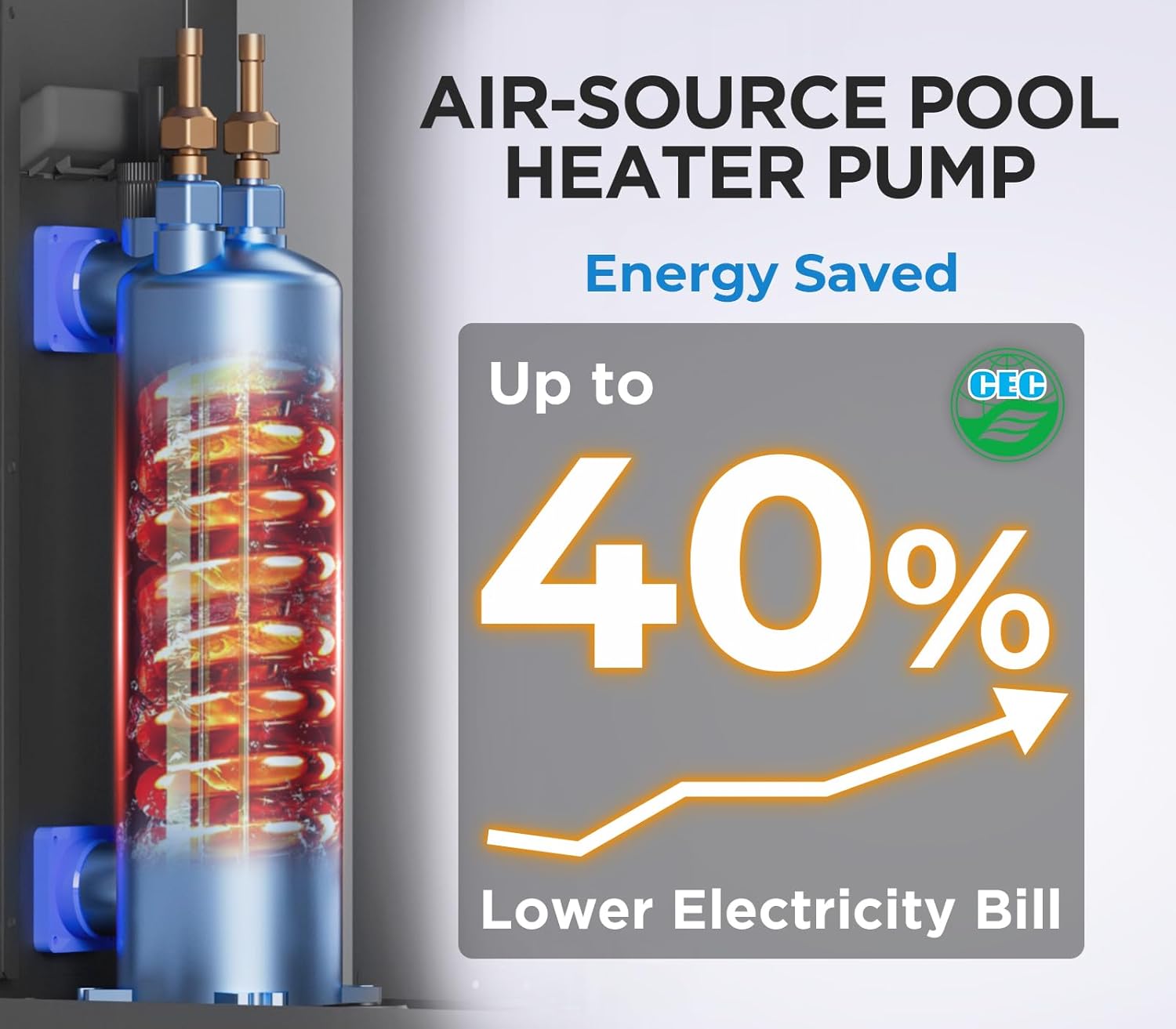 40000 BTU Above Ground Pool Heater 12000 Gallon Swimming Pool Heater Pump Heating or Cooling Electric Inground Pool Heater WiFi Control Schedule 220V