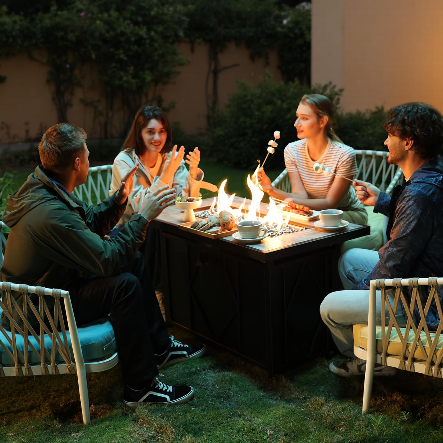 BALI OUTDOORS 42 inch Propane Fire Pit Patio Outdoor Fire Pit Table Large Black Firepits for Outside Rectangular