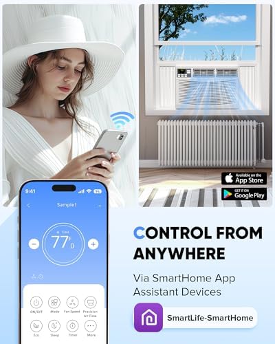 8000 BTU Window Air Conditioner with WiFi, 3 in-1 Energy Saving Window AC Unit with Remote & App Control & Timer Function & Easy Install Kit, Cools 350 Sq.Ft. for Bedroom, Living Room, White