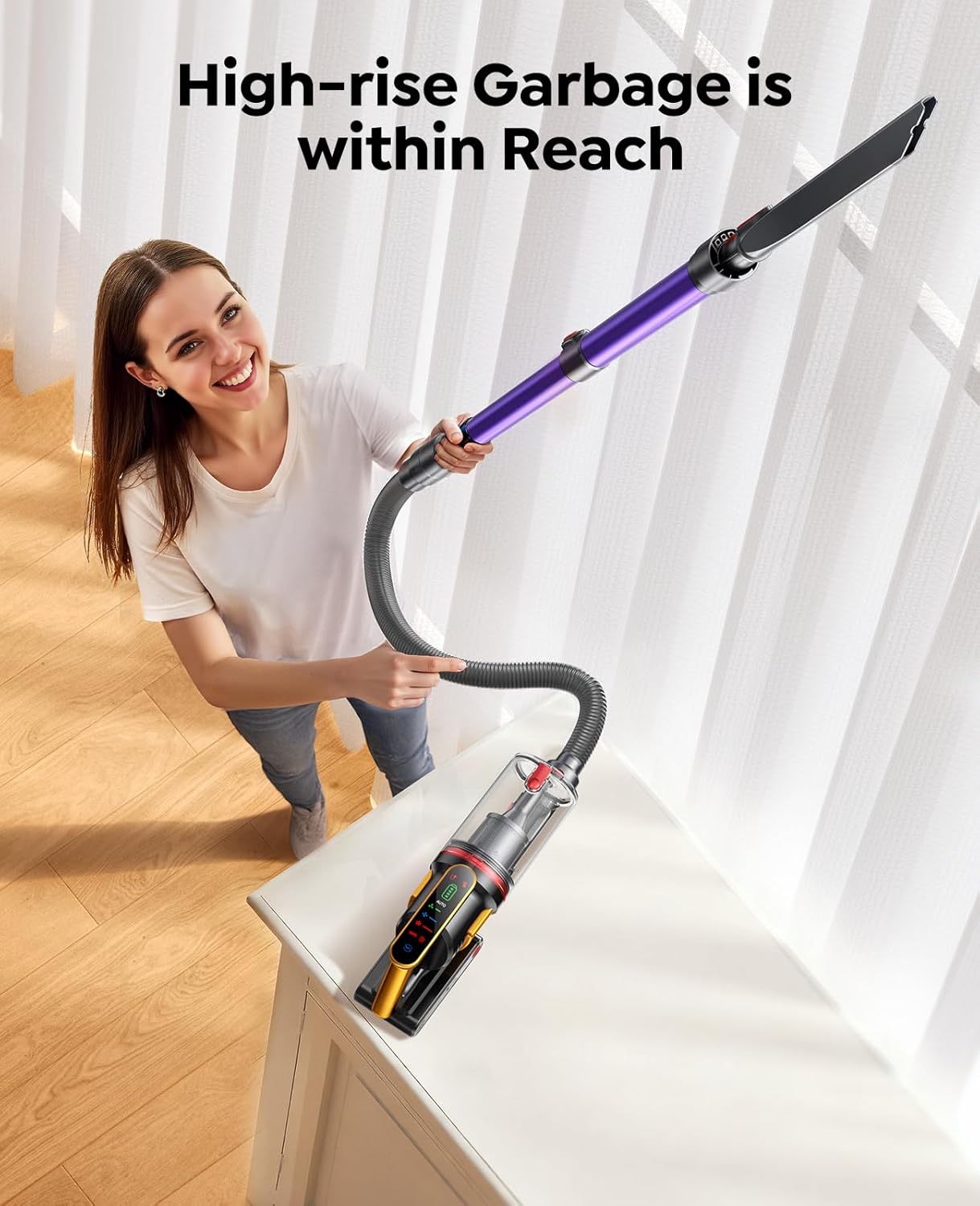 Cordless Vacuum Cleaner 50KPa/600W/65Mins Stick Vacuum Cleaners for Home with Pet Brush, 3.3Ft Hose, Wall Mount Charging, Auto Mode, Touchscreen, Self-Standing Vacuum for Pet Hair/Carpet/Car, Ultra10