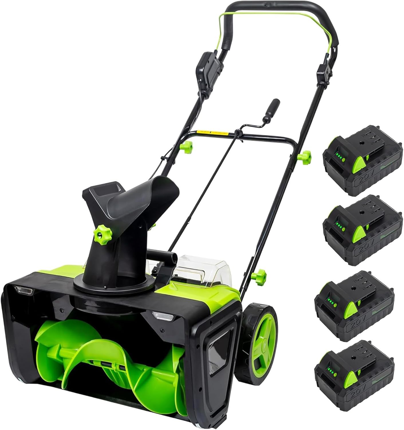 Cordless Snow Blower 20 Inch, Dual LED Lights, 3500W Watt Motor, Electric Snow Blower with 25ft Throwing Distance, Plows 850lbs/min, Adjustable Chute, Includes Gloves and Goggles 4 Batteries