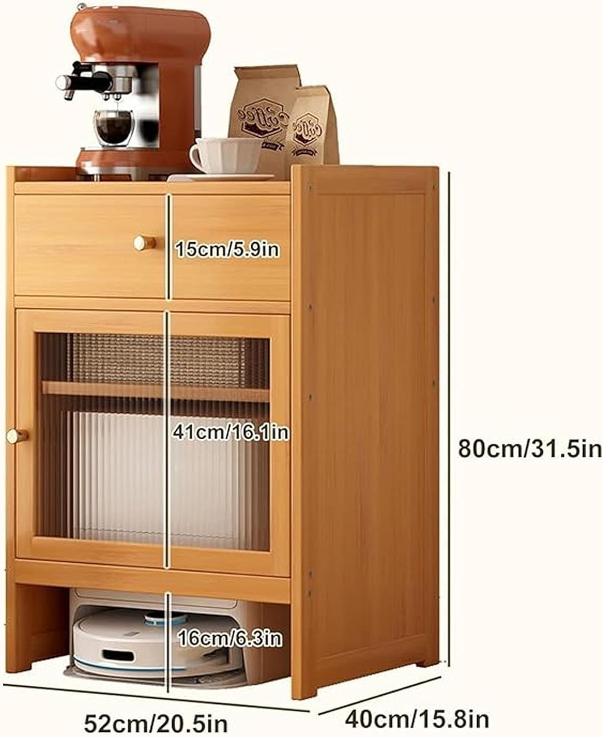 Vacuum Cabinet Storage, Robot Cleaner Storage Rack Furniture to Hide Robot Vacuum for Living Room, Bedroom, Side Table, Easy to Clean(Natural)