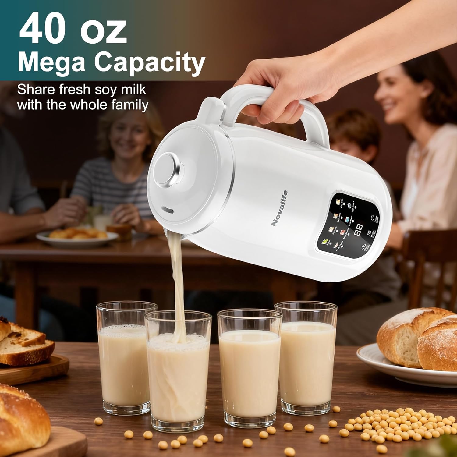 8 in 1 Nut Milk Maker Machine, 40oz Automatic Soy Milk Maker Blender, Homemade Soy Milk, Almond Milk, Oat Milk,Juice, Plant Based and Non Dairy Beverages, 12H Delay Start/Keep Warm/Self Cleaning