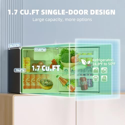 Frestec 1.7 Cu.Ft Mini Fridge with Freezer, Mini Fridge for Bedroom, Small Refrigerator, Dorm Refrigerators with Freezer, Compact Refrigerator for Office, Apartment, Dorm, Bedroom (Grey)