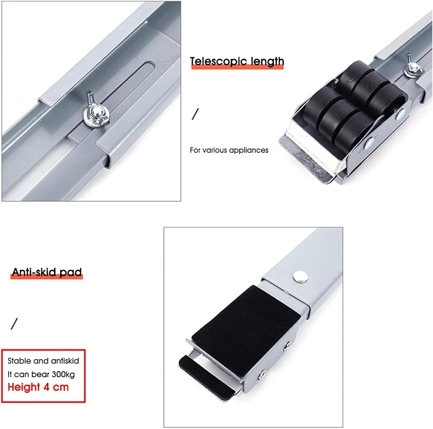 Fridge Stand,Washing Machine Base, Multi-Functional Movable Adjustable Washer Dryer Refrigerators Pedestal Moving Cart(Silver)